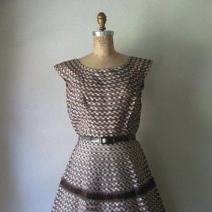 Vintage l 50s M Jack Squire Original Stripe Brown Gingham Rockabilly Pinup Dress